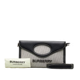 バーバリー ロゴ ホースフェリー ハンドバッグ ショルダーバッグ 2WAY グレー ブラック コットンキャンバス レザー レディース BURBERRY 【中古】